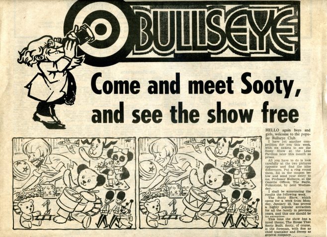 Newspaper cutting, full page of South Kent Gazetteer 11 Jan 1984, 'Come and meet Sooty and see the show free'